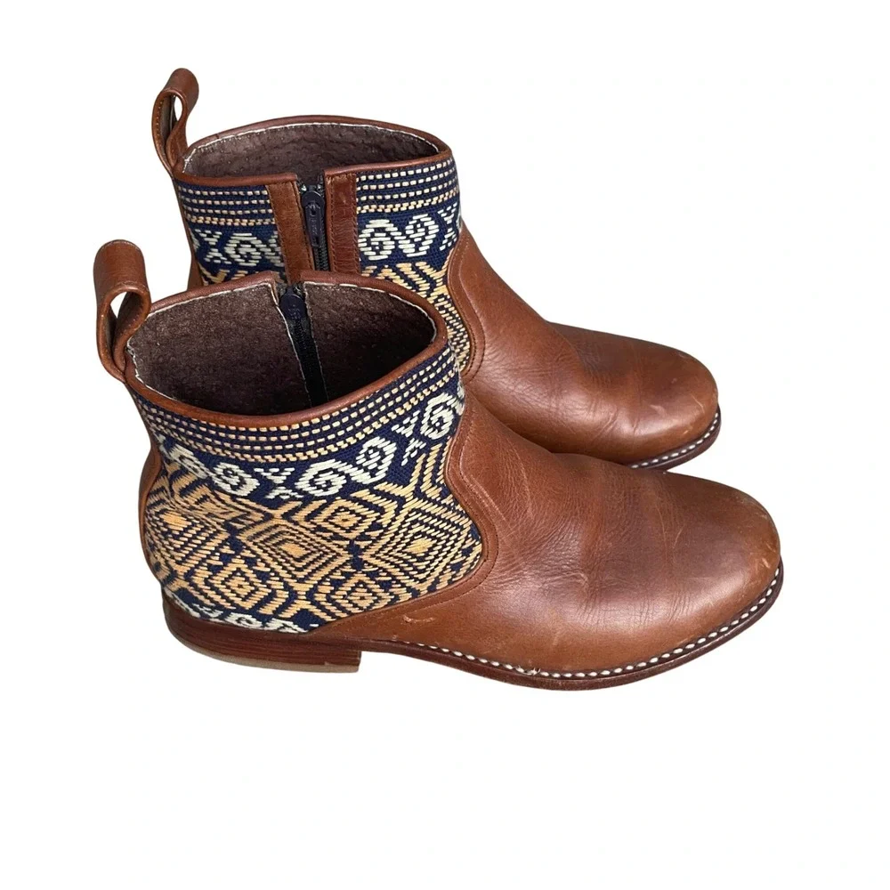 Teysha Women's Brown Leather Ankle Boots Woven Aztec Tribal Western Women's 7.5 - Picture 5 of 8